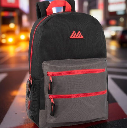 Summit Ridge Colorful Big Backpack for School Kids, Multi Pocket Backpack for Elementary, Middle School Girls, Boys with Padded Straps (Black/Red) - color: Black/Red