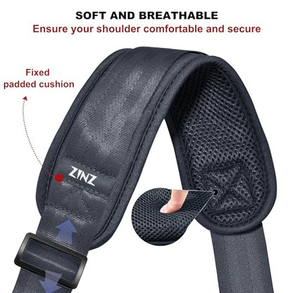 ZINZ 74" Shoulder Strap with Fixed Pad and Dual Balanced Buckles，Dark Gray - color: Dark Gray