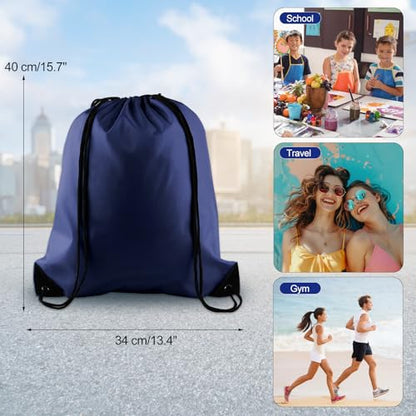 KUUQA 2 Pcs Navy Blue Drawstring Backpack Drawstring Bag Bulk Sports Cinch Bags String Backpack Storage Bags for Gym Traveling - color: Navy Blue