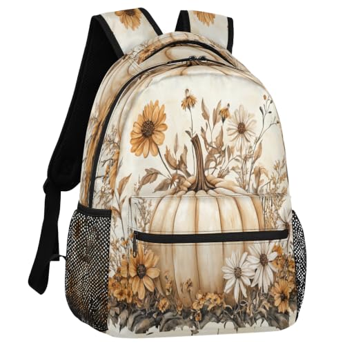 Fall Farmhouse Pumpkin Floral Womens Travel Backpack | 15.6 Inch Laptop Backpack, Lightweight Casual Daypack, Water Resistant, Cute Work Backpacks, Large Capacity - color: Multicolor3