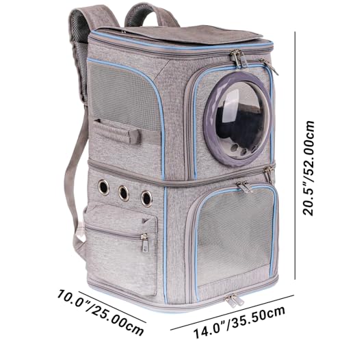 2-in-1 Pet Carrier Backpack for Two Cats or One Dog, Double-Layer 2 Compartment Carry Bag to Transport Small Animals Traveling and Hiking, Space Capsule Clear Bubble Dome - color: Grey