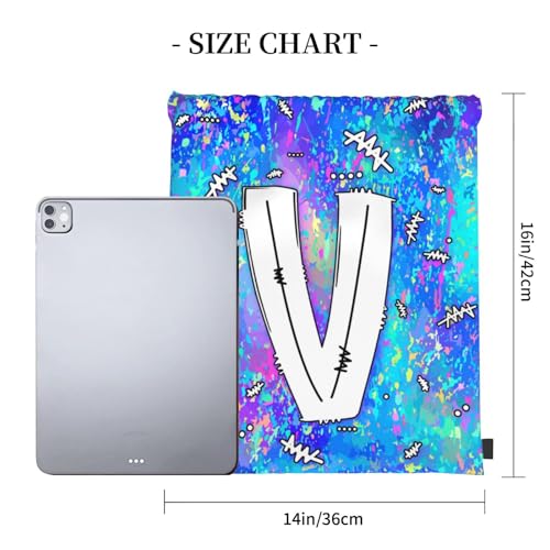 Drawstring Backpack Bag Sport Gym Sackpack Initial Blue Draw String Cinch Bags Bulk String Backpack Storage Bag for Women Men Letters V - color: Letters V