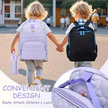 Chase Chic Toddler Backpack for Girls, Puffer Cute Lightweight Preschool Backpack with Lunch Box Set for Daycare Travel Kids Age 3-6,Purple Heart - color: Purple Heart