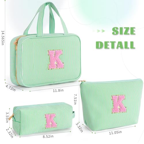 Gifts for Teen Girls Women - Personalized Toiletry Bag Initial Makeup Bag | Travel Cosmetic Bag | 8 9 10 11 12 13 14 15 16 Years Old Girl Gift Trendy Stuff - Green K - color: Green, style: K
