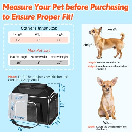 Petskd Top-Expandable Pet Carrier 18x11x11 Inches Delta American United Airline Approved, Soft-Sided Carrier for Small Cats and Dogs with Locking Safety Zippers and Anti-Scratch Mesh(Black) - color: Black, size: 18.0"L x 11.0"W x 11.0"H