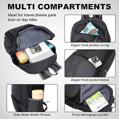 HOLYLUCK 20L Lightweight Packable Hiking Daypack Foldable Backpack for Men Women Small Travel Outdoor Foldable Shoulder Bag-black - color: Black