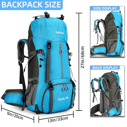 King'sGuard 60L waterproof lightweight hiking backpack with rain cover and shoe compartment outdoor sports travel backpack (Light blue) - color: Lightblue