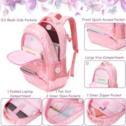 Meisohua Girls Backpack Elementary School Bags for Girls Bookbags for Kids Preschool Kindergarten Primary Kids Backpacks with Chest Strap - color: Furry Butterfly Pink