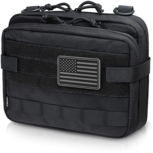 WYNEX Tactical Large Admin Pouch of Double Layer Design, Molle EDC EMT Utility Pouch with Map Sleeve Modular Tool Pouch Large Capacity Flag Patch Included - color: Black