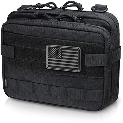 WYNEX Tactical Large Admin Pouch of Double Layer Design, Molle EDC EMT Utility Pouch with Map Sleeve Modular Tool Pouch Large Capacity Flag Patch Included - color: Black