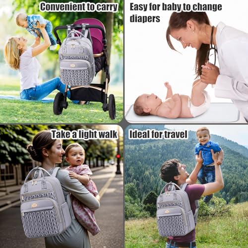 Tealari Diaper Bag Backpack,Stylish Baby Diaper Bag,Waterproof Travel Diaper Backpacks Baby Bags with Changing Pad,Stroller Straps,Insulated Pockets (Gray) - color: Gray