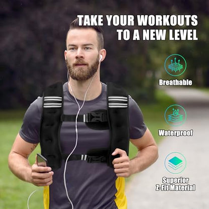 WTREE Weighted Vest Men or Women - Weights with Reflective Stripe, Weighted vest for Workout Equipment for Strength Training Night Running - size: 25 lb