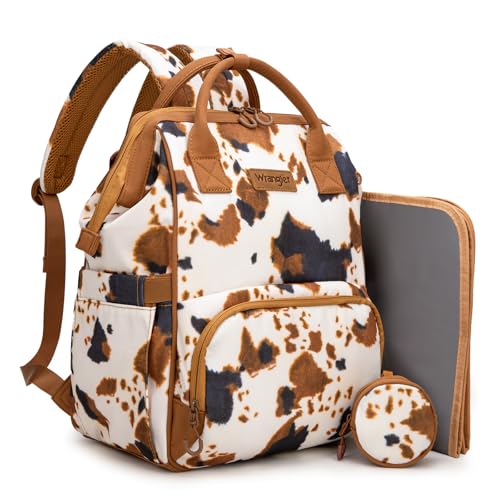 Montana West Wrangler Diaper Bag Backpack Aztec Callie Bag Travel Backpack Purses Western Multi-Function Baby Bags for Mom - color: 3pcs Cow Print Brown