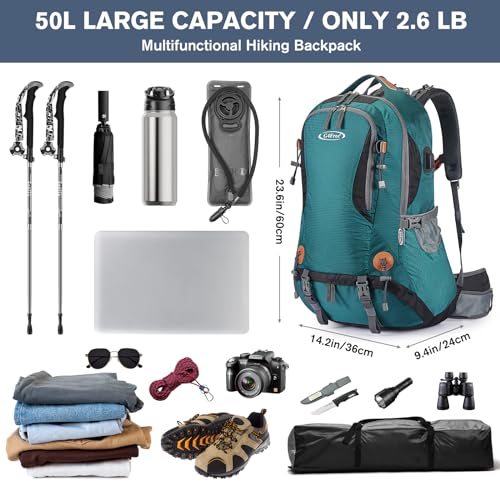G4Free 50L Hiking Backpack Waterproof Daypack Outdoor Camping Climbing Backpack with Rain Cover for Men Women - color: Dark Green01