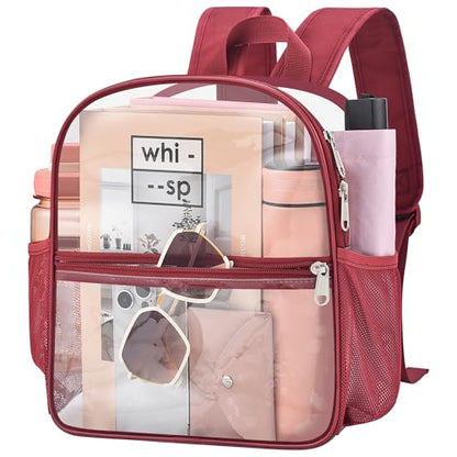 Clear Backpack for Stadium Events, 12x12x6 Small Clear Plastic bag with Reinforced Straps for Game Security Festival Concert - color: Rose Red
