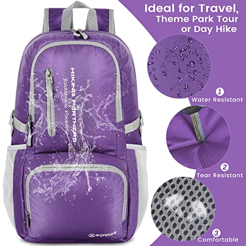 ZOMAKE Lightweight Packable Backpack, 35L Light Foldable Hiking Backpacks Water Resistant Collapsible Daypack for Travel(Purple) - color: Purple