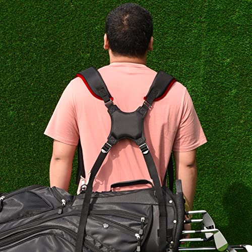 BIG TEETH Golf Bag Strap,Adjustable Padded Bag Strap Replacement,Golf Double Shoulder Bag Straps with 4Pcs Rotate Hooks - color: Red and Black