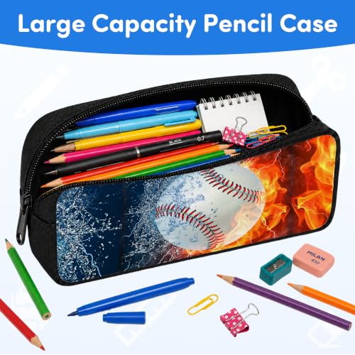 3PCS Baseball Backpacks for Boys Girls Teens, School Backpack with Lunch Box Pencil Case for Elementary Middle High Students, 17 Inch Lightweight Bookpack 3 in 1 Set Back to Shool Supplies for Kids - color: Water Fire Baseball S01