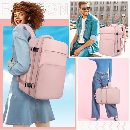ZOMFELT Travel Backpack for Women Men, Carry On Backpack, TSA 15.6inch Laptop Backpack Flight Approved, Personal Item Travel Bag Nurse Bag Casual Daypack for Weekender Business Trip, Pink - color: Pink