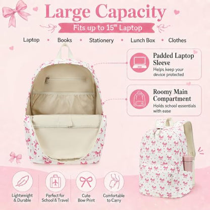 LOIDOU Girls Backpack for Kids Cute School Bookbag - color: Bow Beige 215, size: L-17"