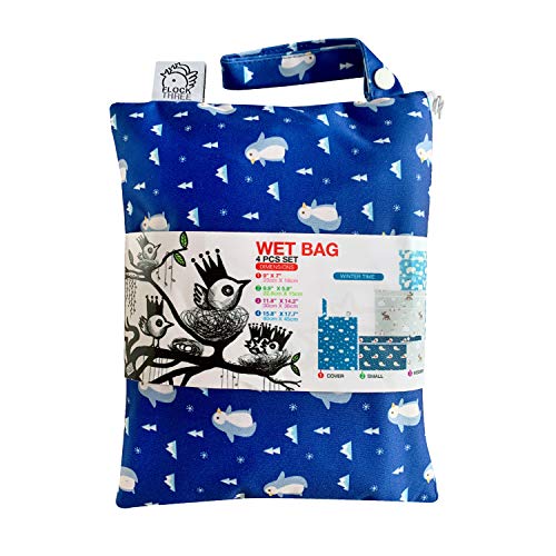 Waterproof and Reusable Wet Bag Diaper Stroller Water Resistant Swimsuit Travel Toiletries Yoga Gym Washable Carrier Small Medium Large Winter Animal 4 Pack - color: Winter Animal