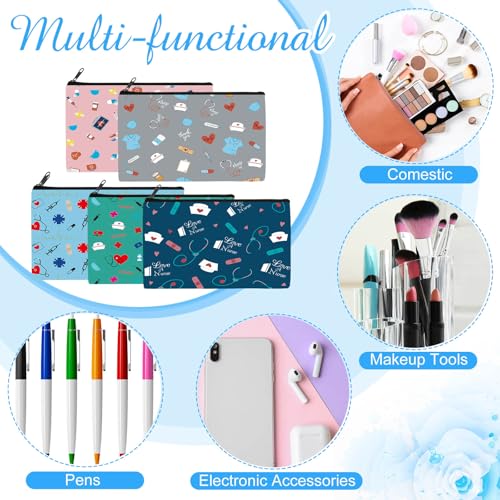 Reginary 20 Pcs Makeup Bags Gifts for Women Canvas Cosmetic Bags with Zipper Bulk Gift for Women Travel Purse Organizer Pouch Accessory, Toiletry Large Capacity, 7 x 4.3 Inch(Nurse) - style: Nurse