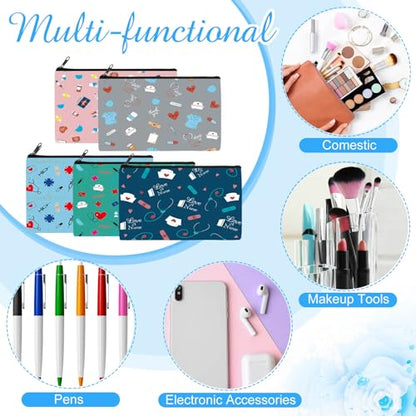 Reginary 20 Pcs Makeup Bags Gifts for Women Canvas Cosmetic Bags with Zipper Bulk Gift for Women Travel Purse Organizer Pouch Accessory, Toiletry Large Capacity, 7 x 4.3 Inch(Nurse) - style: Nurse