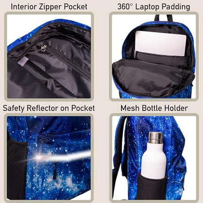 Fenrici Galaxy Backpack for Boys, Girls, Teens, Boys' Pack for School, Kids' Bookbags with Padded Laptop Compartment, Space Backpack, Blue Galaxy, 17 Inch - color: Blue Galaxy