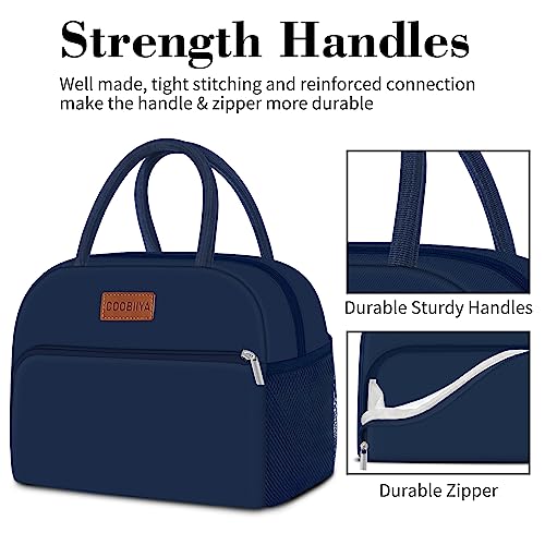 Coobiiya Lunch Bag for Men and Women - Navy Blue, Aluminum, 10.8" x 6.3" x 8.85" - Spacious, Lightweight, and Durable - color: Navy