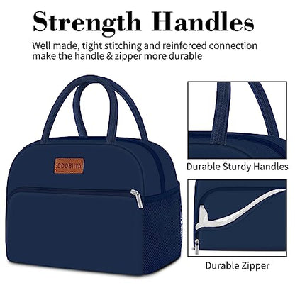 Coobiiya Lunch Bag for Men and Women - Navy Blue, Aluminum, 10.8" x 6.3" x 8.85" - Spacious, Lightweight, and Durable - color: Navy