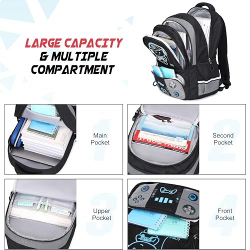 Bevalsa Backpack for School Boys, Cool Luminous Gamer Boys Schoolbag with Lunch Box & Pencil Case Set for Kids Teens Elementary Middle School, Bookbag Glow In The Dark(Black Backpack) - color: Black, style: Backpack