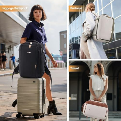 LOVEVOOK 40L Travel Backpack for Women,Carry on Luggage Backpack Flight Approved with 3 Packing Cubes,Waterproof Personal Item Travel Bag fits 17 Inch Laptop,Overnight Weekender Business Daypack - color: Beige White-brown, size: 17.3 Inch