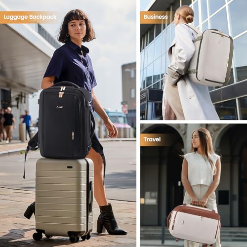 LOVEVOOK 40L Travel Backpack for Women,Carry on Luggage Backpack Flight Approved with 3 Packing Cubes,Waterproof Personal Item Travel Bag fits 17 Inch Laptop,Overnight Weekender Business Daypack - color: Beige White-brown, size: 17.3 Inch