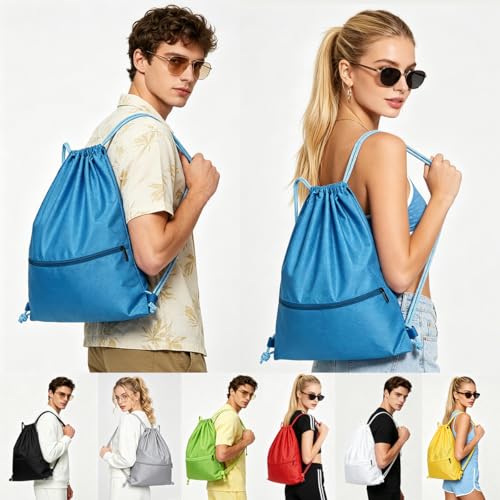 Drawstring Backpack Bag Sport Gym Sackpack-Large(Turquoise) - color: Turquoise
