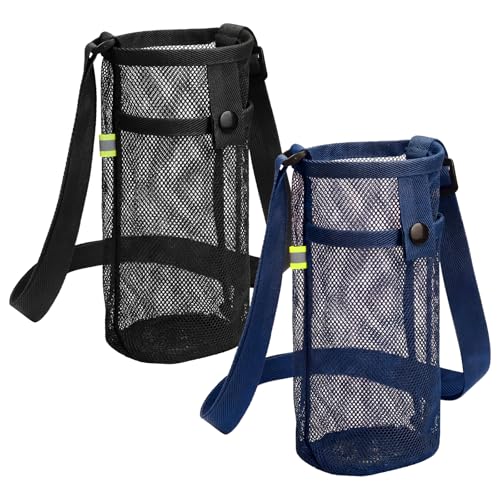 Aspire 2 PCS Water Bottle Holders with Adjustable Shoulder Strap, Water Bottle Carrier Bag with Pouch for Travel, Walking - color: Black & Navy