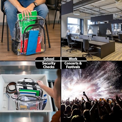 Heavy Duty Clear See Through Backpack | Transparent Clear Backpack Bags Stadium Approved for Women, Men, School, Travel - color: Black