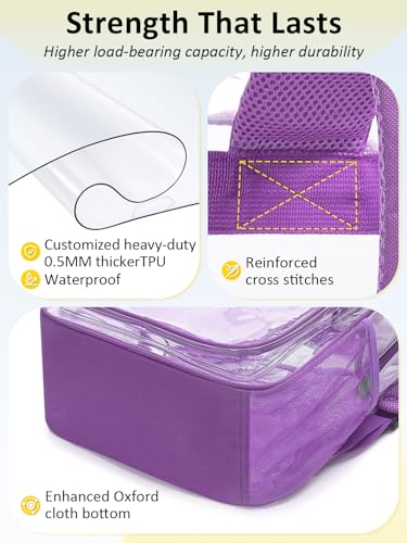 Clear Backpack Heavy Duty With A TSA Lock, 18 Inch Large Clear Back pack, Transparent See Through Bookbag for College, Work, Travel, Sport- Violet - color: Purple