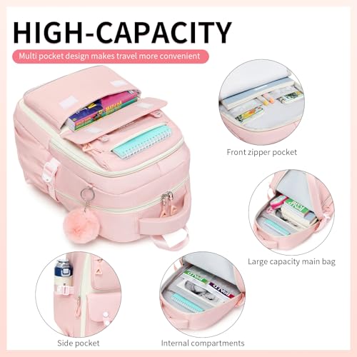 CYOQX School Backpack for Girls Cute Backpack Elementary Middle School High School Teenage Girls Schoolbag (Pink) - color: Pink