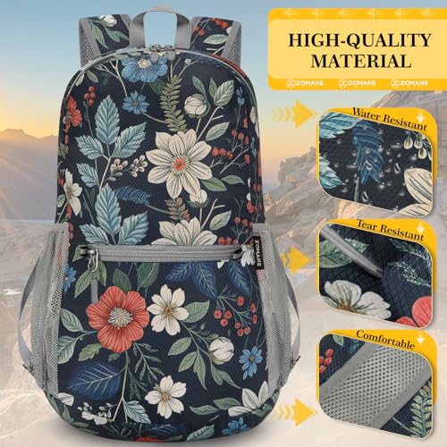 ZOMAKE Ultra Lightweight Hiking Backpack 20L, Packable Small Backpacks Water Resistant Daypack for Women Men(Royal Blue, Floral Print) - color: Royal Blue, Floral Print