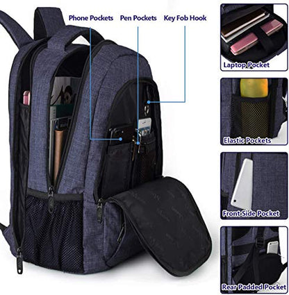MATEIN Large College Backpack, Sturdy Computer Backpack Fits 17 inch Notebook, Carryon Luggage Travel Laptop Bag for Business Men and Women Christmas New Year Gift, Blue - color: Navy Blue, size: 17 Inch