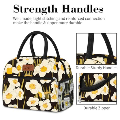 Coobiiya Lunch Bag Women, Daffodil Lunch Bag for Women Adult, Small Leakproof Cute Lunch Box Tote Large Capacity Reusable Insulated Cooler Lunch Container for Work/Office - color: Daffodil