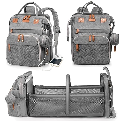 Astro alan Baby Diaper Bag with Changing Station, Waterproof Diaper Bag Backpack for Moms Dads with USB Charging Port, Baby Shower Gifts, Large Capacity diaper backpack, Grey - color: Grey