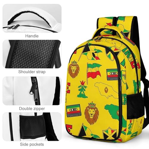 Sturdy Laptop Backpack Rasta Lion Jamaican Reggae Flag Map Magnetic Tape, Anti Theft Water Resistant Travel Business Bag with Water Bottle Pockets Gifts for Men Women - color: Pattern (267)