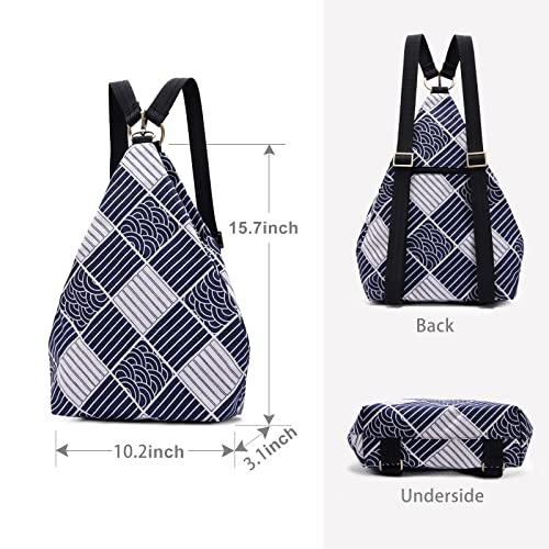 Black Butterfly Boho Small Backpack for Women, Casual Lightweight Daypack - color: Blue White