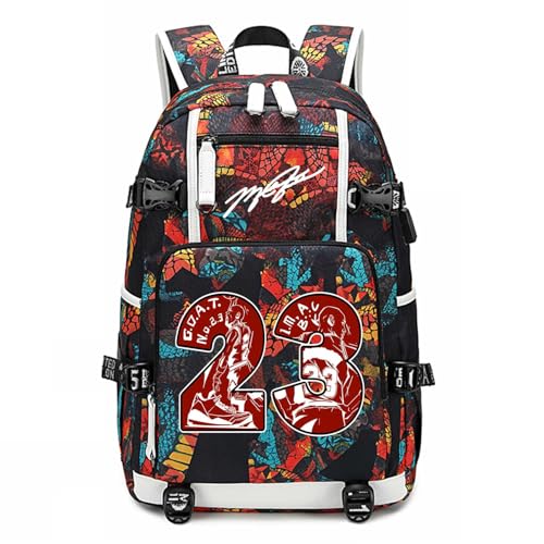 Basketball Player 23 Backpack Laptop Travel Bag Men's Women's Teenage Schoolbag (Black Red White) - color: Black Red White