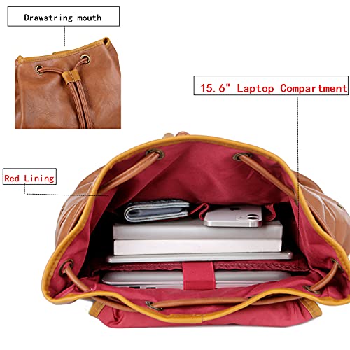 Vegan Leather 15.6 inch Laptop Backpack Hiking Camping Backpack Satchel Bookbag Travel Business Backpack CN-01 (Brown) - color: Brown