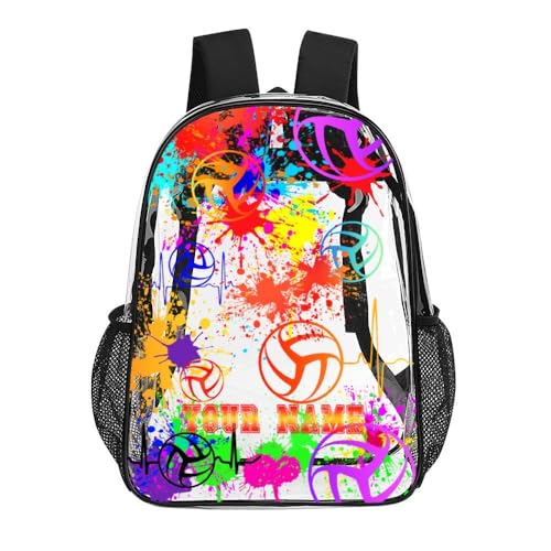 Custom Volleyball Clear Backpack Heavy Duty for Girls Kids Boys | Large Cool PVC Volleyball Theme Printing Transparent Backpacks for Schools Stadium Concerts Work - Clear/Black - color: Volleyball Clear Backpack 1 Black Custom