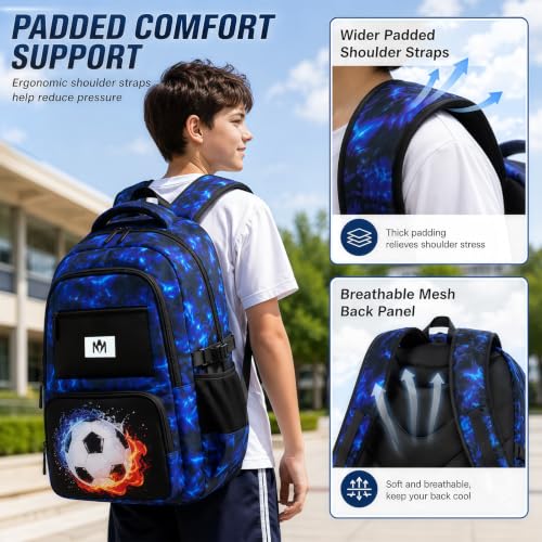 Bluboon Kids Backpack Boys Camo Bookbag Teens Elementary School Bag Daypack Travel Back Pack Middle school (Blue-Black Football) - color: Blue-black Football