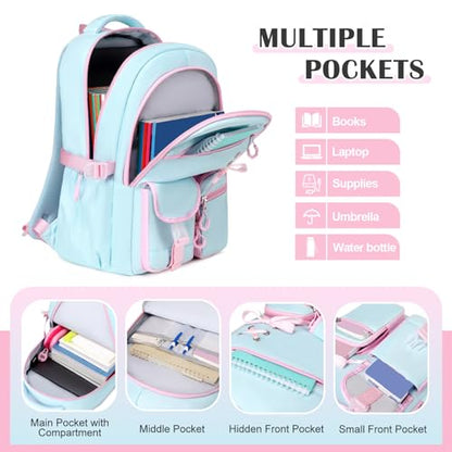 DIGOBAY Backpacks for Girls - 3PCS Girls Backpack with Lunch Box & Pencil Pouch School Backpacks for Elementary Middle High College School Bookbag for Teen Girl Kids Students Aquamarine-pink - color: Aquamarine-pink