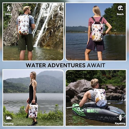 MARCHWAY Floating Waterproof Dry Bag Backpack 5L/10L/20L/30L/40L, Roll Top Sack Keeps Gear Dry for Kayaking, Rafting, Boating, Swimming, Camping, Hiking, Beach, Fishing - color: Flower, size: 5L